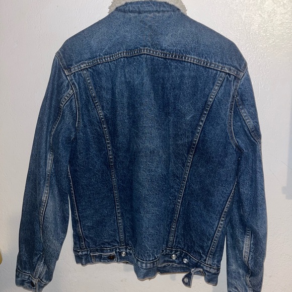Vintage Levis Sherpa Lined Denim Jacket Size L Men Blue Trucker Jean faux fur - Picture 2 of 3